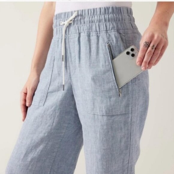 Athleta Cabo Linen Wide Leg Pants Blue (Women's Size 6) - Picture 2 of 10